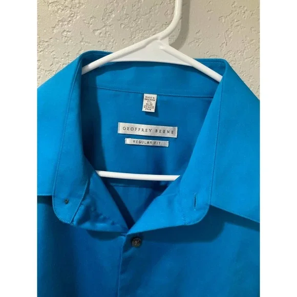 Turquoise Geoffrey Beene turquoise Long Sleeve Button Down Shirt #1104 - Picture 3 of 3